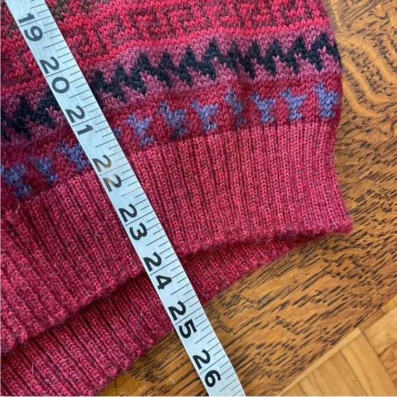 Vintage Baby Alpaca Fair Isle Sweater Cranberry Red Multicolor Men’s Size Small - Picture 8 of 15